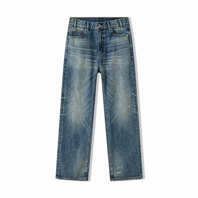 Customized Dark Blue Ce-Line Stereo Honeycomb Washed Distressed Jeans for Men with Big Brands, Japanese Fabric Denim