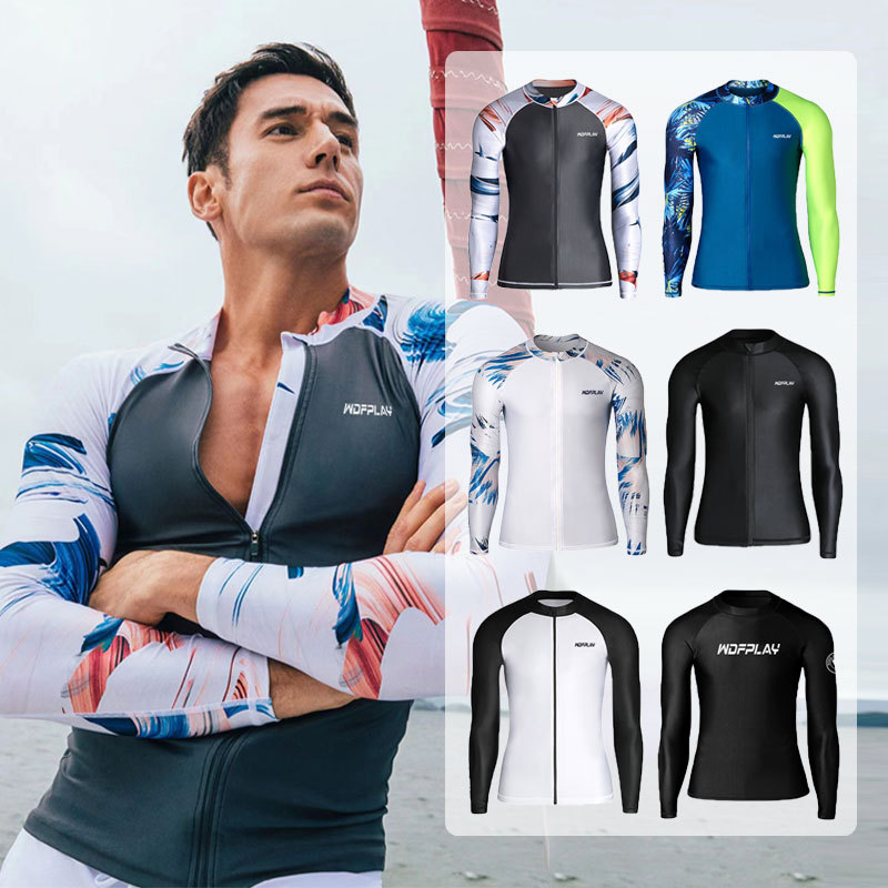 Men's Wetsuit Long-Sleeved Sun Protection Swimsuit Top Surfing Snorkeling Suit Wetsuit Quick-Drying Split Jellyfish Wetsuit