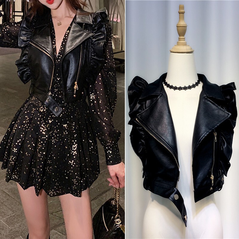Leather Vest Women's Spring New Fashion Leather Coat Cool Korean Version Sleeveless Pu Leather Motorcycle Coat Winter Zipper Short Handsome Vest