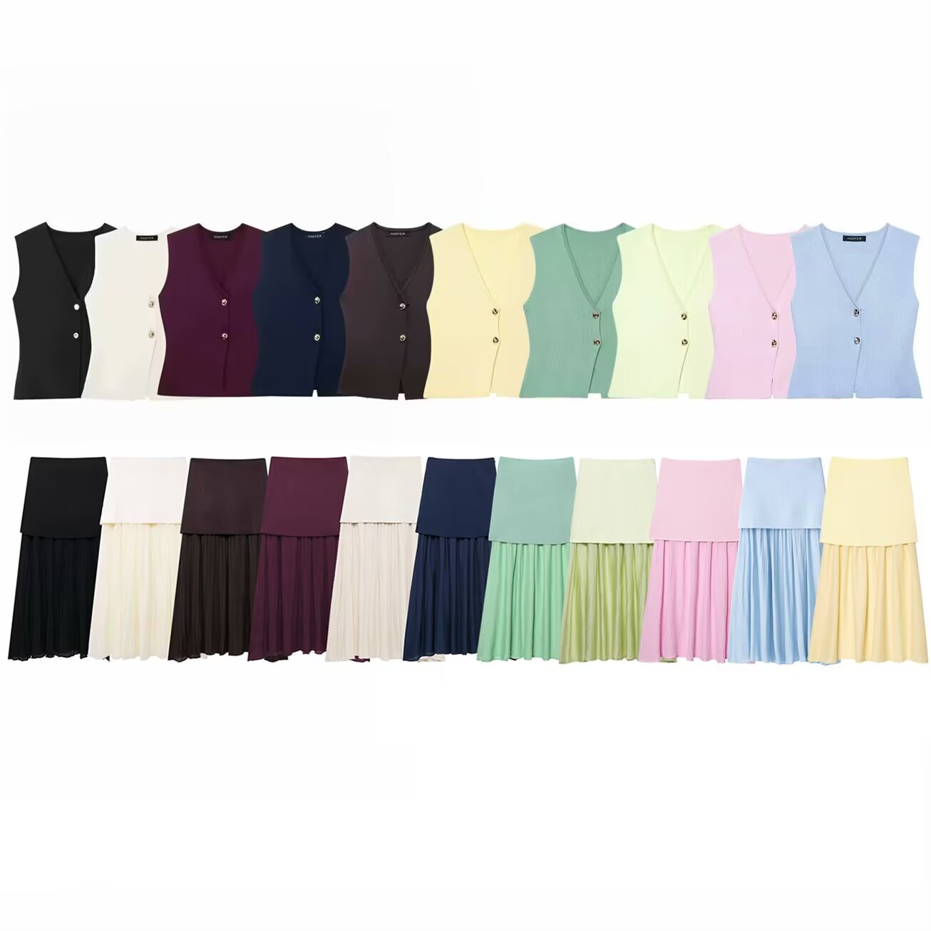 European American Style Button-decorated Knitted Autumn New Versatile Slim-fit Sleeveless Vest And Skirt Set For Women_ecoleips.com