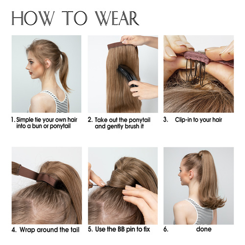 High-temperature silk false hair clip-in long hair ponytail for women, wrapped-style natural micro-curled synthetic false ponytail