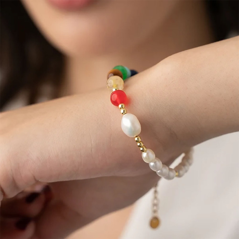 Yoga Wheel Seven-Veal Beaded Bracelet All-Match Baroque Natural Freshwater Pearl Bracelet Women's Instagram Style European and American Jewelry