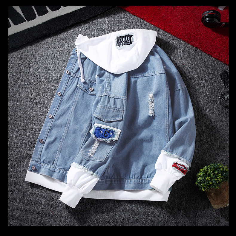 Nueva capa de mezclilla los hombres primavera y otoño suelta más tamaño casual Denim ropa moda bordado camuflaje Workwear chaqueta
