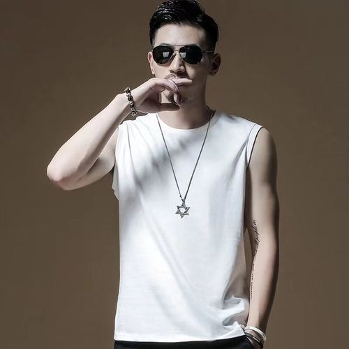 Summer Plain Color Crew Neck Backless Cardigan Men Loose Parka Sports Fitness Sweatshirt Casual Versatile Sleeveless Base T-Shirt