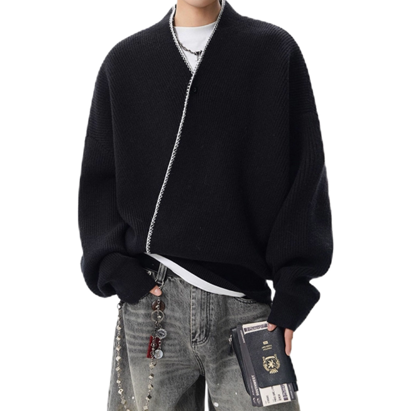 Explosiones transfronterizas de tamaño europeo gran tamaño V cuello jersey suéter hombre viejo estilo de diseño alto sentido de otoño invierno fábrica al por mayor