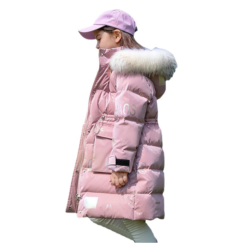 2024 Nueva chaqueta acolchada de algodón para niñas chaqueta acolchada de algodón para niños abrigo de invierno con capucha Internet celebridad niños grandes Abrigo de invierno largo