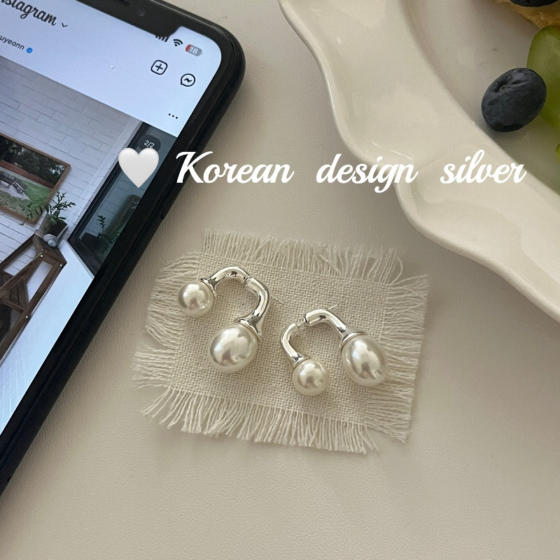 韓版ins風博主同款耳飾品 925純銀前後式大小珍珠耳環簡約氣質女