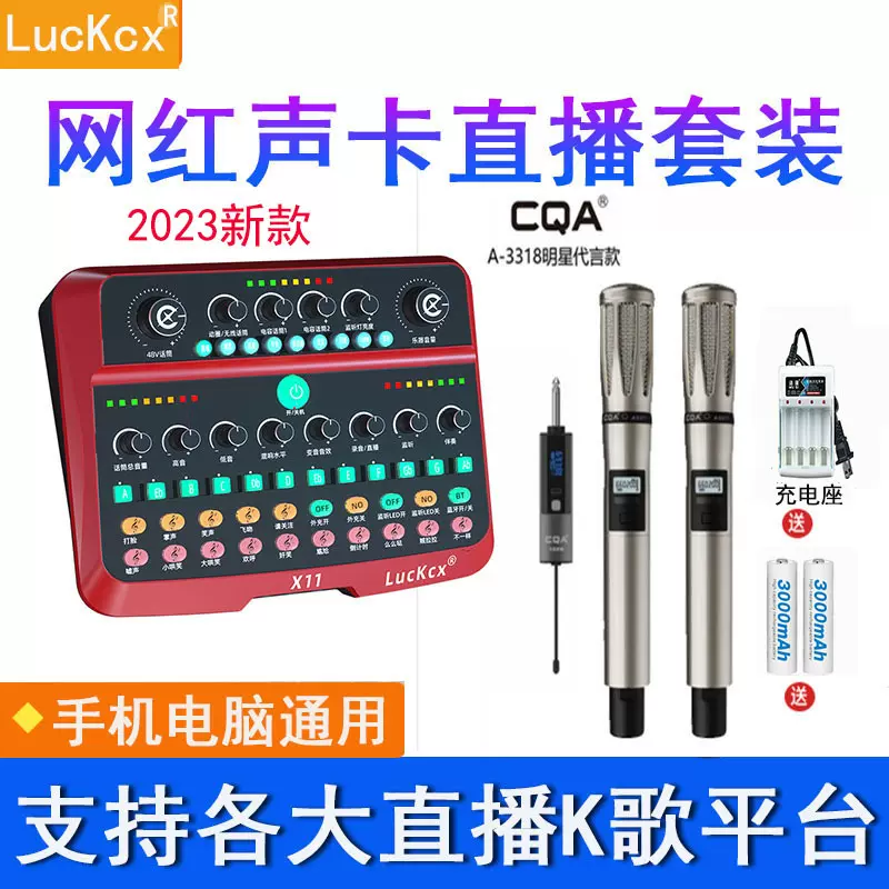 厂家直销多功能新款专业直播主播K歌户外手机电脑48V数字声卡套装