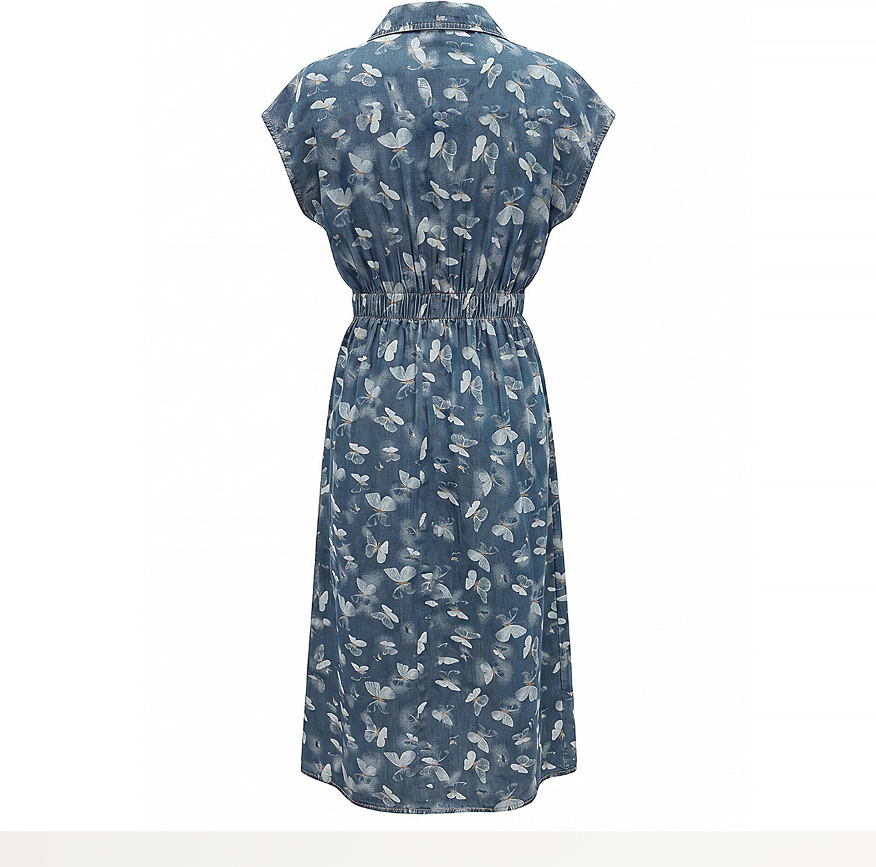 Đầm maxi nữ in họa tiết hoa bướm chất denim nhẹ thắt eo — Cao bồi xanh chi tiết 18