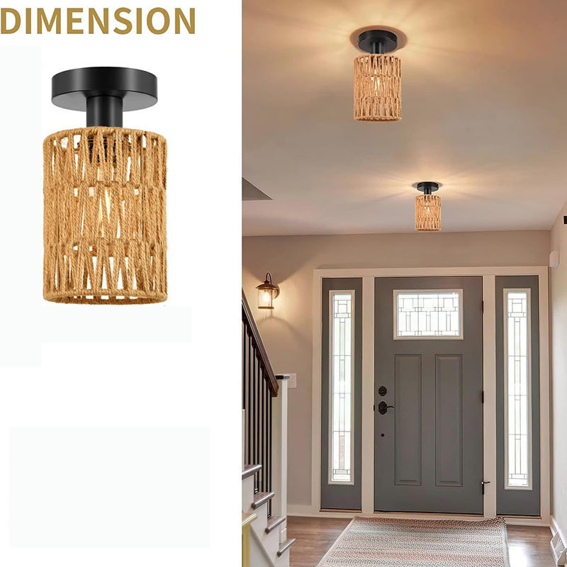 Lámpara de techo tejida a mano con cuerda de cáñamo de imitación estadounidense