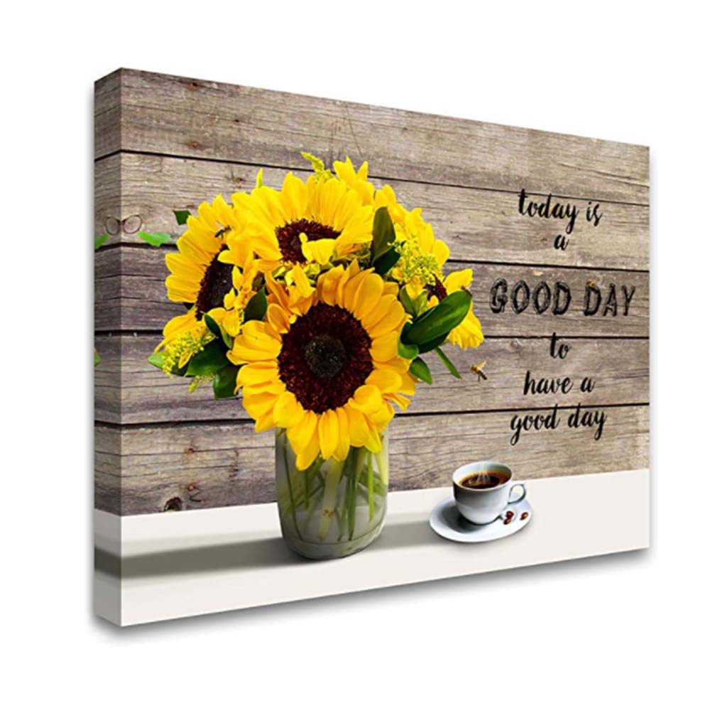 亚马逊向日葵挂画定制喷绘帆布客厅无框画励志名言办公室装饰画