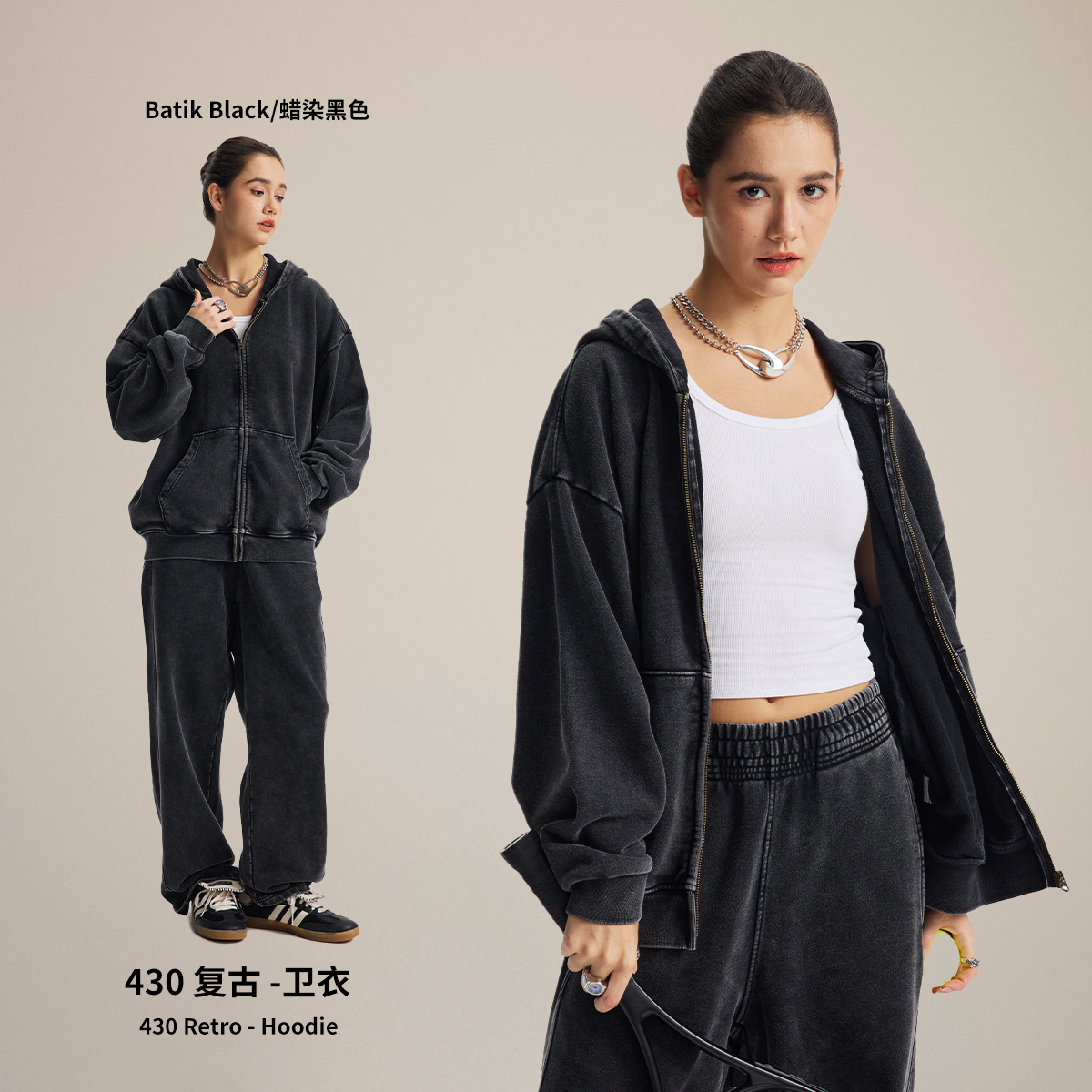 Chain tide hombre| Fábrica directa marca de moda YKK cremallera de algodón jerseys hombre retro lavado con sombrero hombre y mujer
