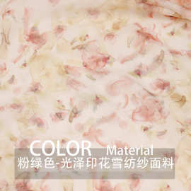 F夏季飘逸半透粉绿色晕染小碎花印花雪纺布料做裙子汉服衬衫面料A