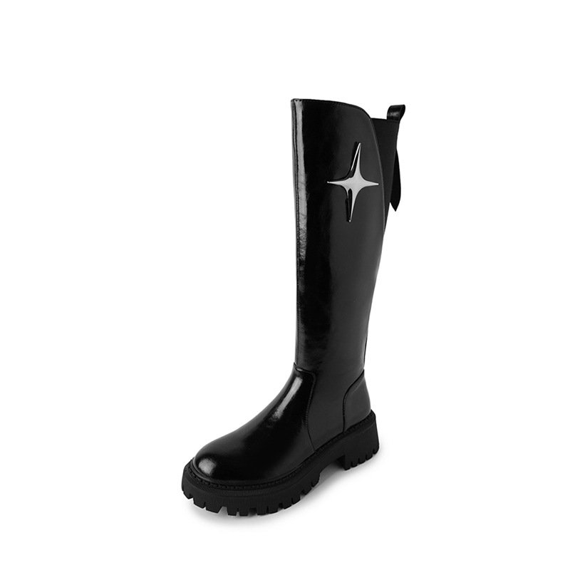 Leather black brown high boots platform