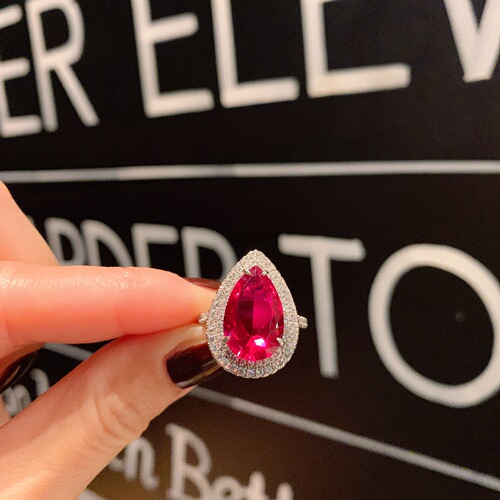 Pearl Life Jewelry Wholesale European and American Women's Fake Ruby Shiny Full Diamond Heavy Setting Pendant Ring Earring Set