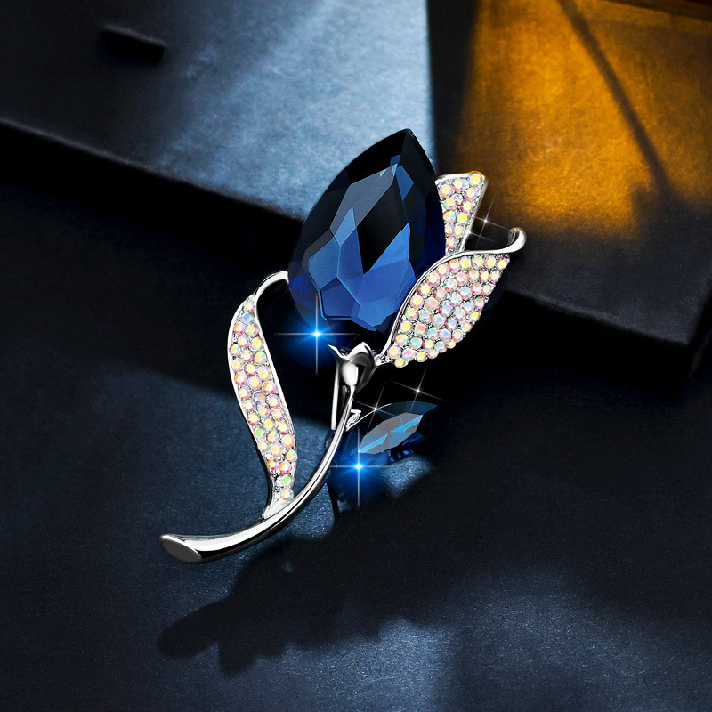 Brilliant Crystal Tulip Brooch Purple, Red and Blue Two-Color Design Fashion Alloy Material Women's Accessories Wholesale