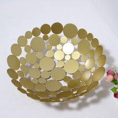 Golden round disc iron fruit plate living room fruit basket snack storage basket fruit bowl fruit basket