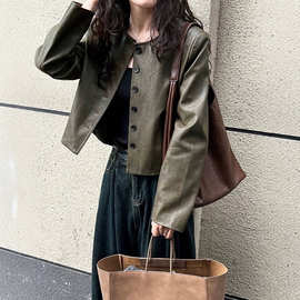 皮衣女短款外套2026秋秋新款韩版百搭显瘦单排扣pu机车服皮夹克潮