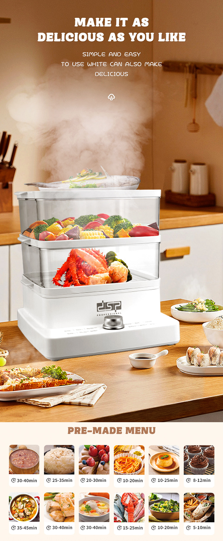 DSP Dan Song Steaming And Cooking All-in-One Small Electric Steamer Basket Household Three-Layer Multi-Function_voghion.com