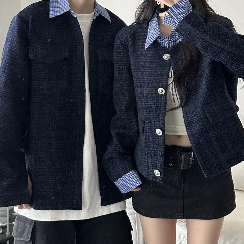 패션 기질 짧은 가짜 두 조각 작은 향기로운 바람 코트 연인 의상 크로스 국경 머리카락