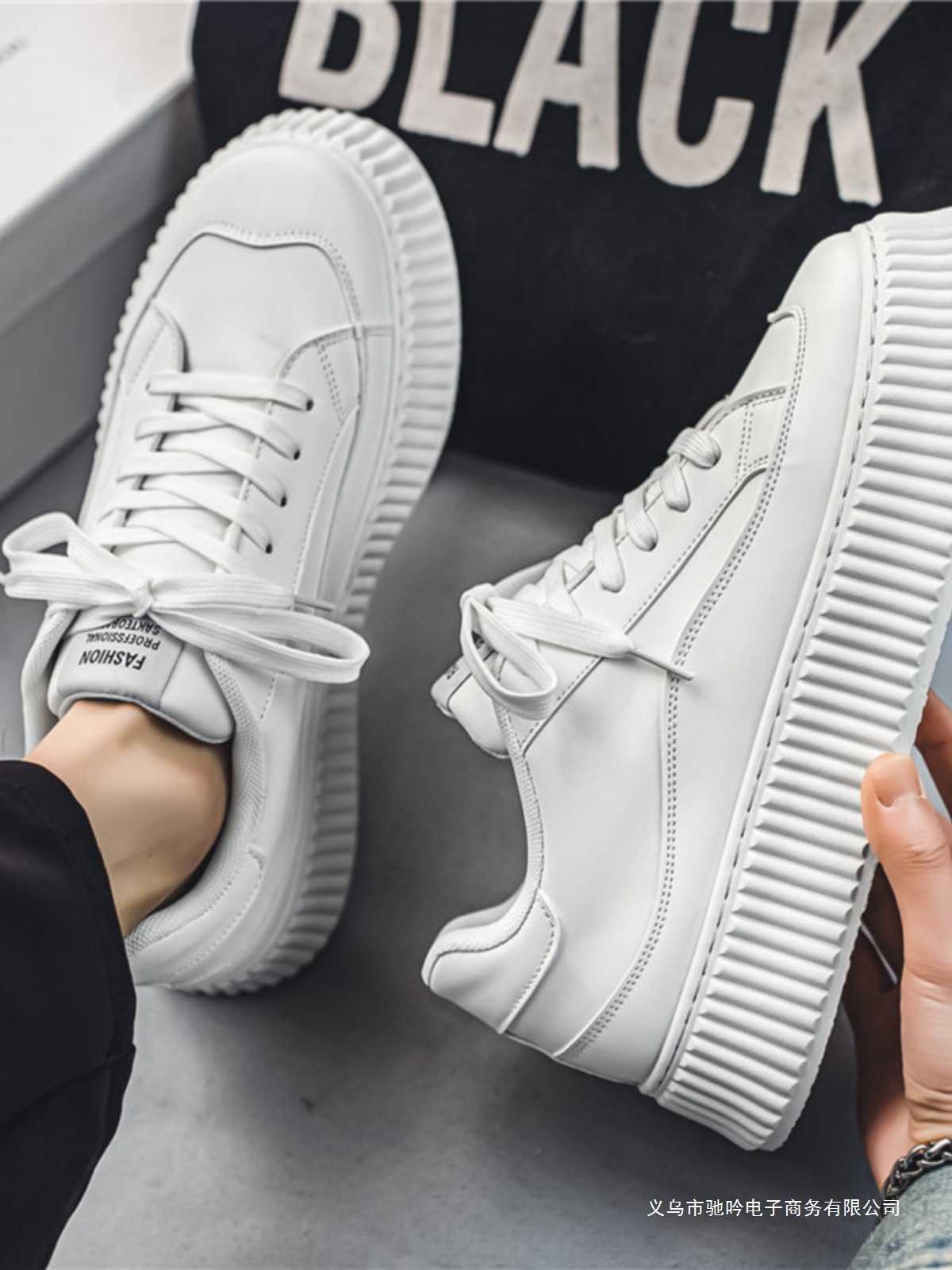 男鞋ins厚底小白鞋男款板鞋休闲白色潮流松糕鞋增高鞋子潮鞋饼干