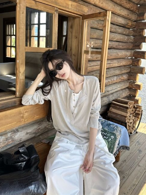 假两件拼接设计感撞色长袖T恤女秋季小众宽松休闲上衣内搭打底衫|undefined