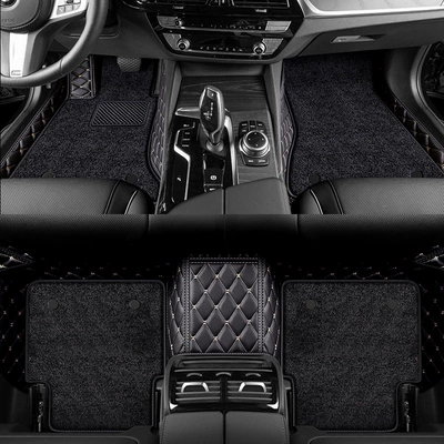 Full-coverage car floor mats, specialized floor Ayaqaltılar (Kovriklər) - black-with-gold-thread-black-faux-cashmere-double-layer-foot-mat