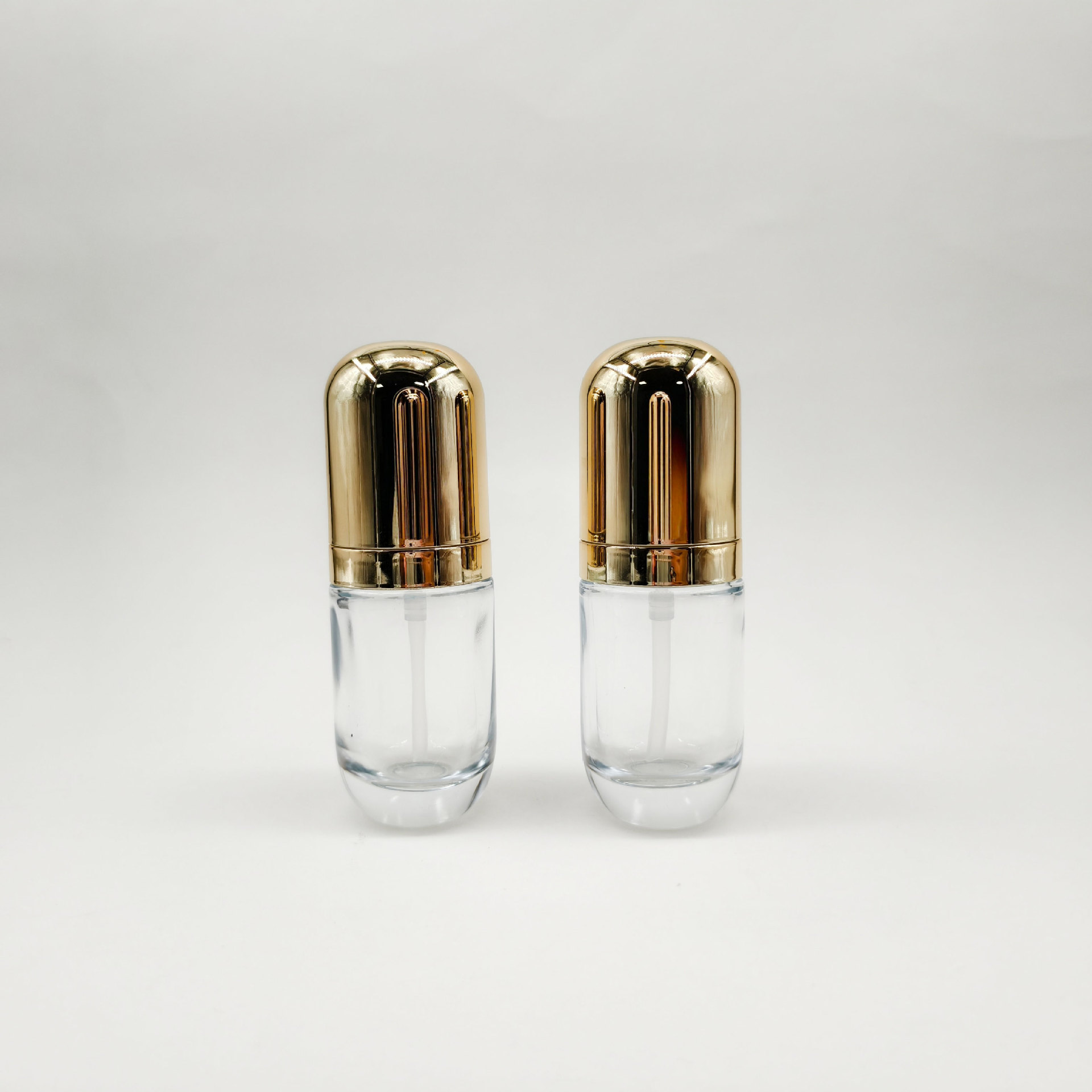 现货30ml电镀罩直圆玻璃瓶精华精油粉底液分装瓶子