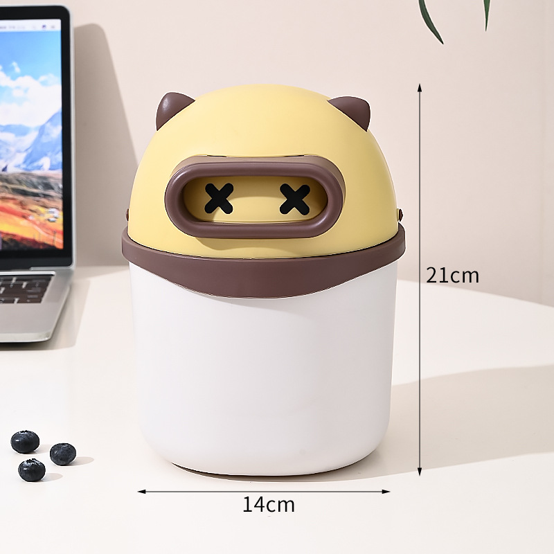 Papelera de escritorio mini linda con tapa, para dormitorio de estudiantes, oficina y sala de estar.