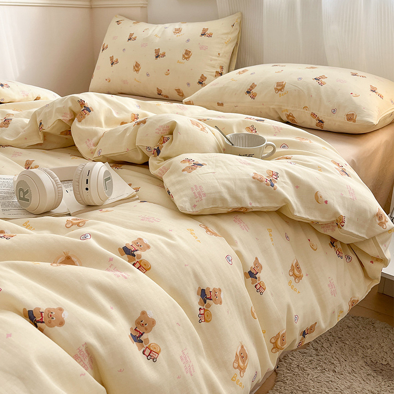 Cama de algodón de hilo de doble capa de cuatro piezas 100 algodón 2025 nuevo estilo funda de edredón sábana ropa de cama individual de tres piezas