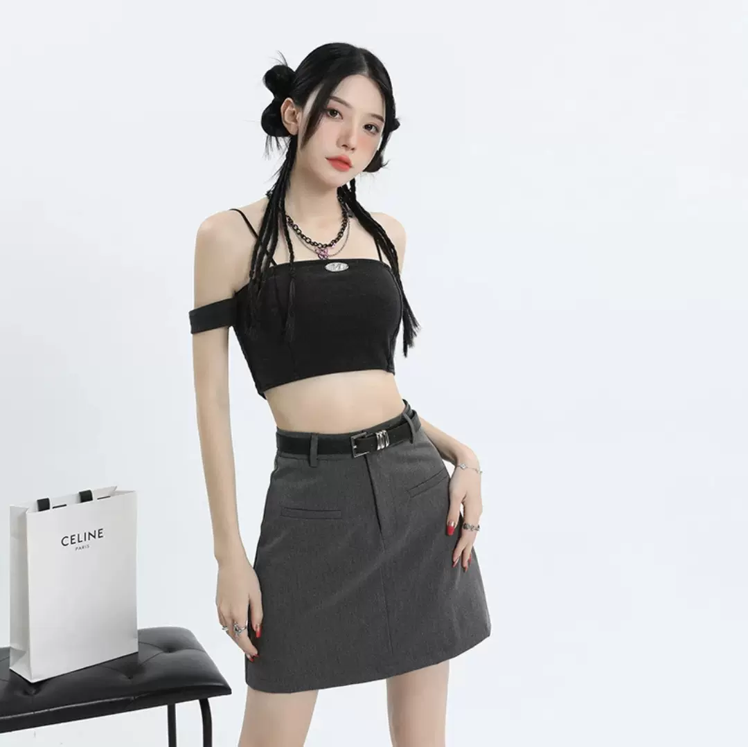 灰色西装半身裙女夏季包臀短裙防走光内衬百搭高腰显瘦遮胯a字裙