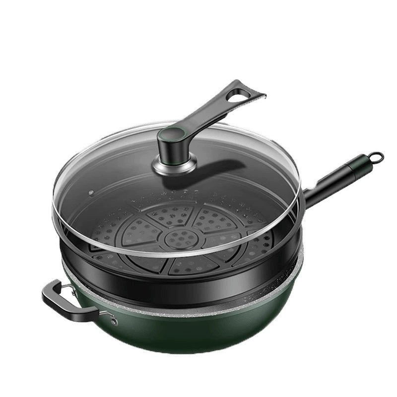 Mai Fan stone with a steamer stir-frying pan, no sticky pan, wok, thickened and cooking all-in-one house, household electromagnetic cooker gas cooker universal