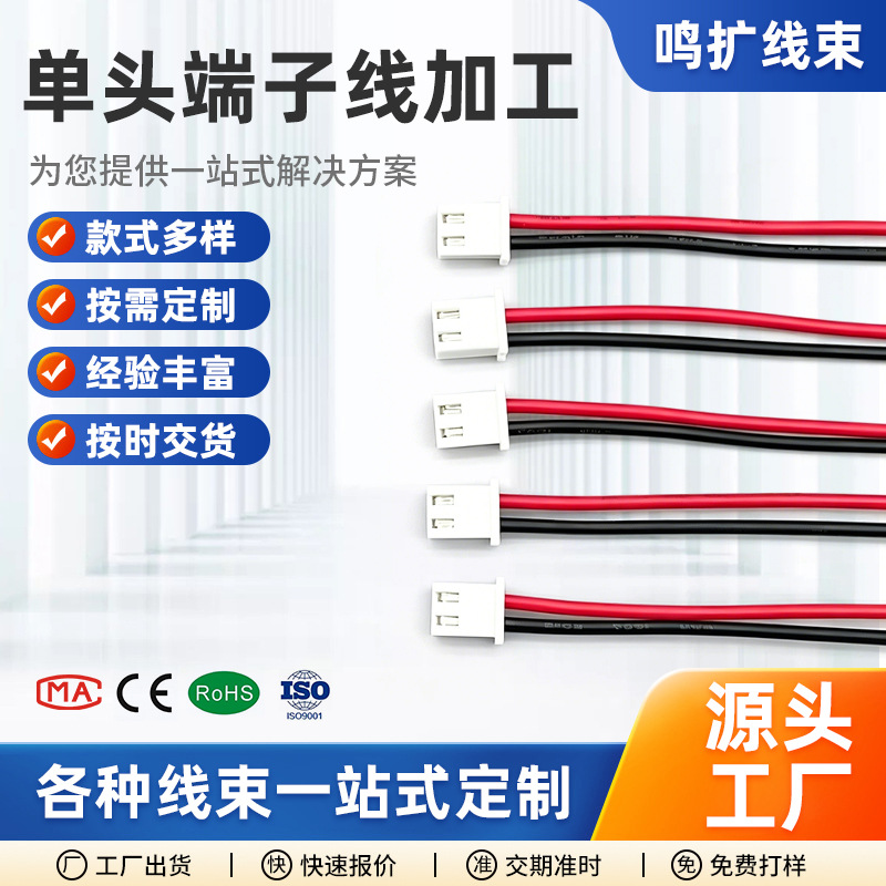 XH2.54mm 2P-端子线-单头电子线-红黑连接线 100mm-500mm支持定制