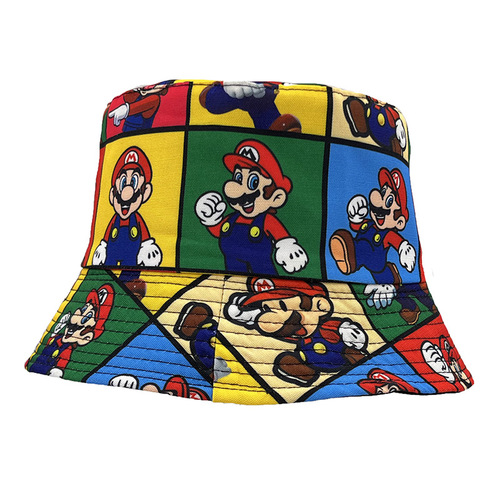 Children's Super Mario Anime Game Mario Boy and Girl Sunshade Bucket Hat with Printing Fisherman Hat 54CM