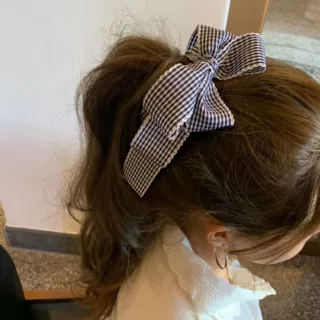韩国甜美格子蝴蝶结发夹女2025新款后脑勺盘发发夹高马尾香蕉夹女