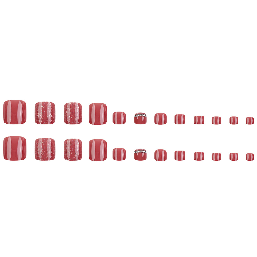 24 piezas de moda de vestir uñas de diamante esquinilla exquisita manicure polvo brillante temperamento vino retro uñas de pies rojos image 6