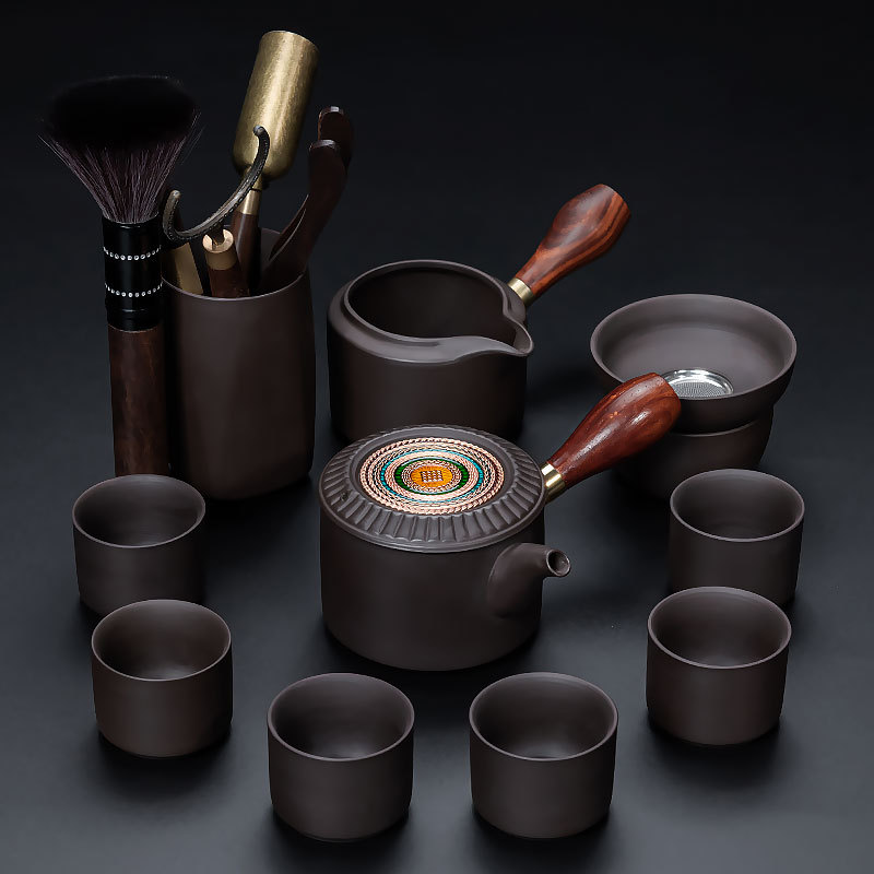 ✲☾☾✲10 보라색 모래 (다채로운 만다라) 측면 손잡이/나무 + 다도/합금✲☾☾✲