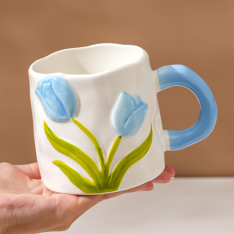 Taza de Tulipanes de alto valor, taza de cerámica esmaltada, regalo del Día del Maestro, taza de agua doméstica para niñas