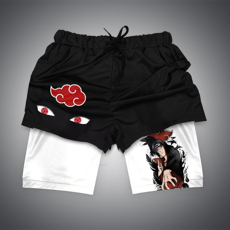 Naruto Anime Print Men's Sports Shorts Summer New Double-Layer 2-in-1 Fitness Running Pants Quick-Drying