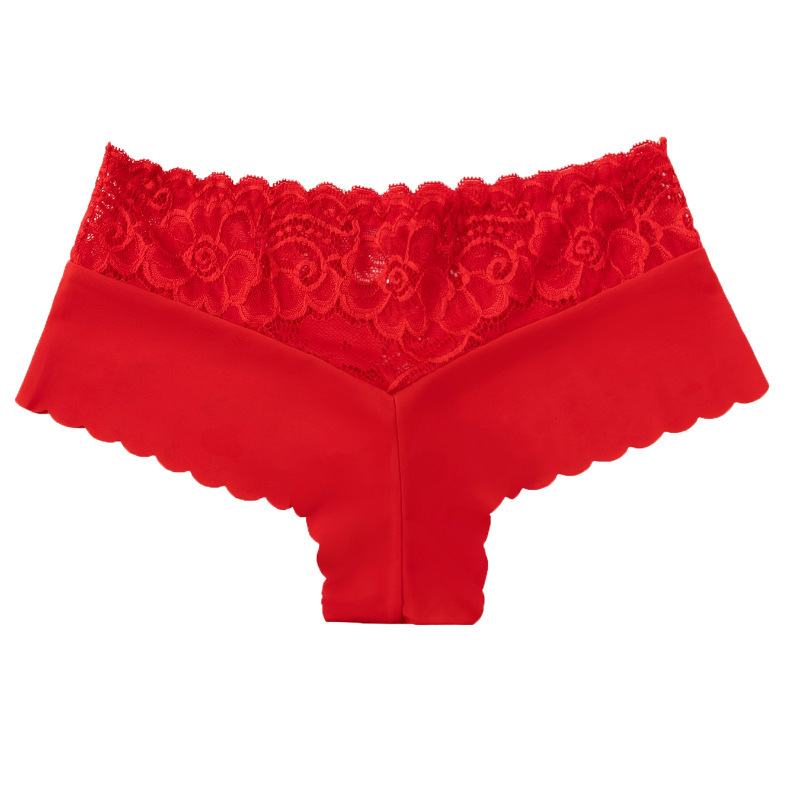 Women's sexy lace trimmed breathable ice silk boxer shorts|undefined