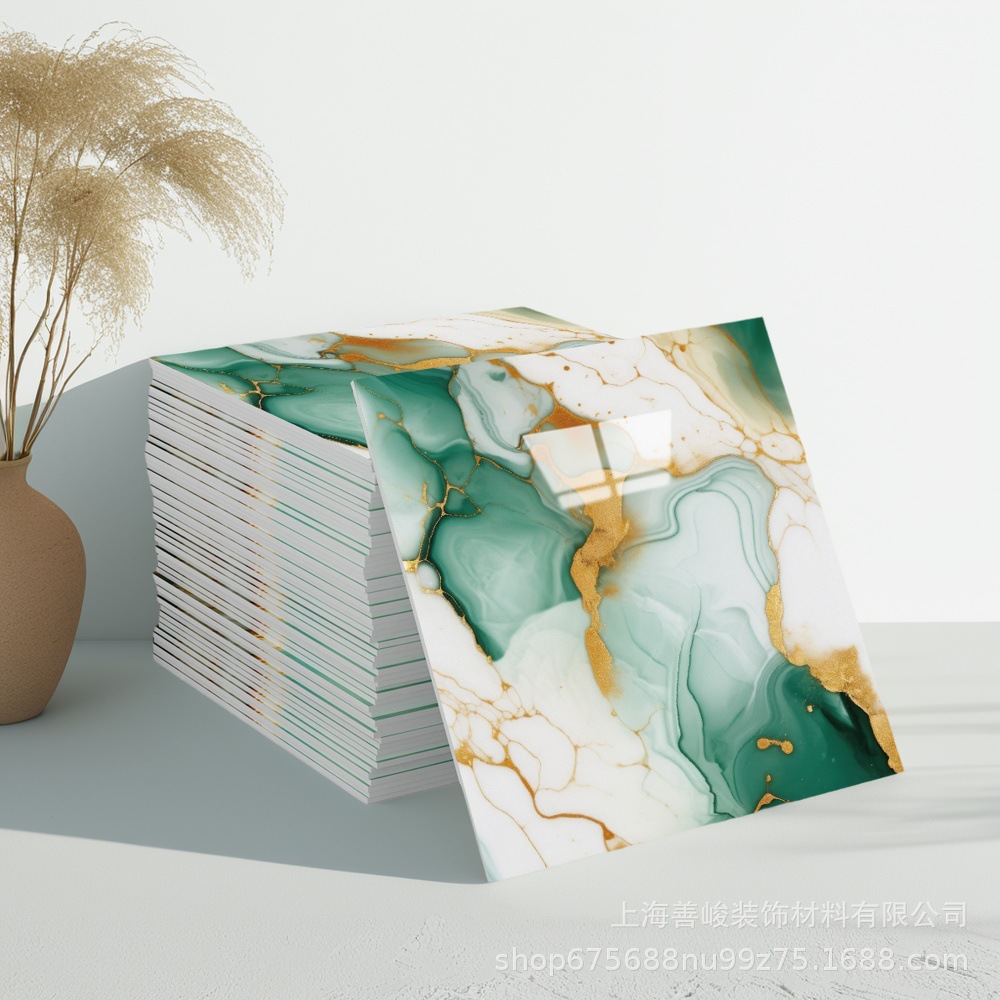 跨境出口批发30*30cm 仿瓷砖大理石纹自粘墙壁纸护墙板铝塑板贴纸