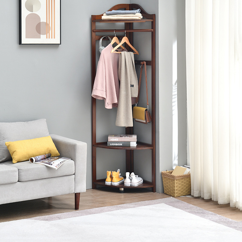 家逸 實木落地衣帽架 轉角衣帽架 臥室掛衣架多功能使用批發