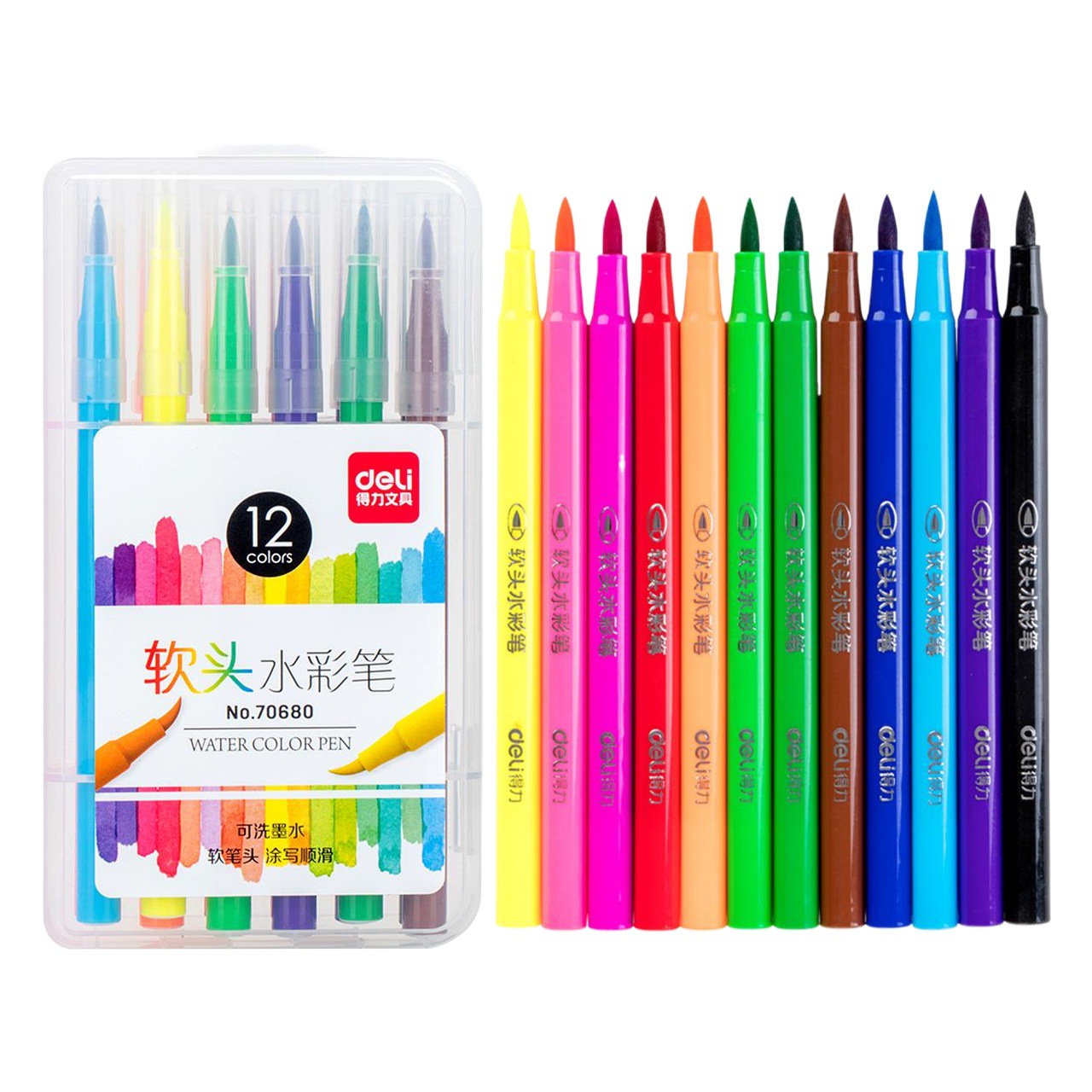 Deli acuarela pluma suave cabeza de pintura para niños conjunto de plumas 12 colores 18 colores 24 colores 36 colores 48 colores pluma de color lavable