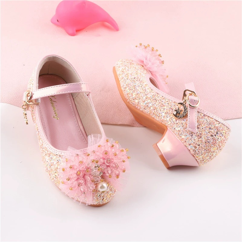 Новые туфли принцессы с кристаллами для девочек, модные удобные туфли Эльзы для маленьких девочек, туфли на высоком каблуке для детей старшего возраста, маленькие туфли на высоком каблуке