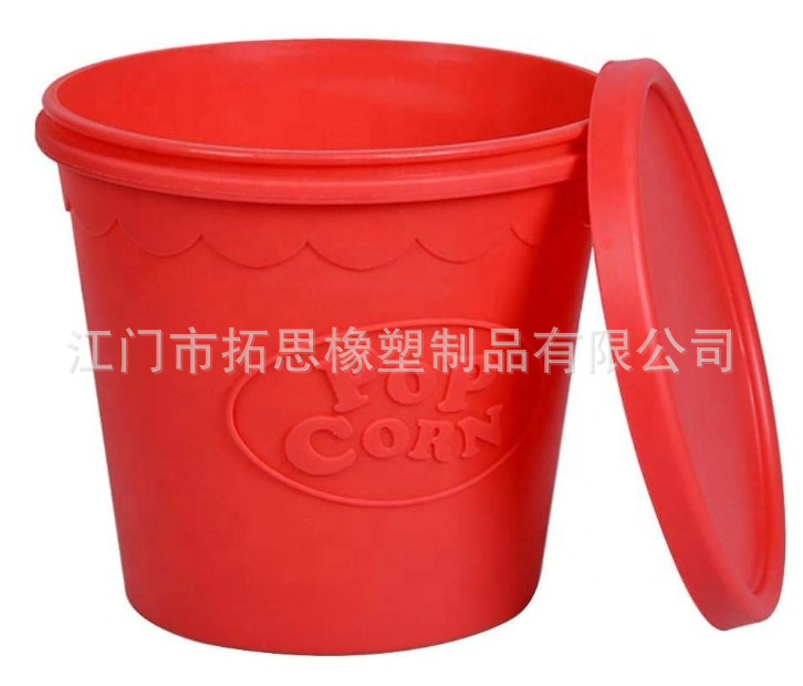 厂家供应 硅胶爆米花桶 圆形带盖食品级硅胶食品包装桶