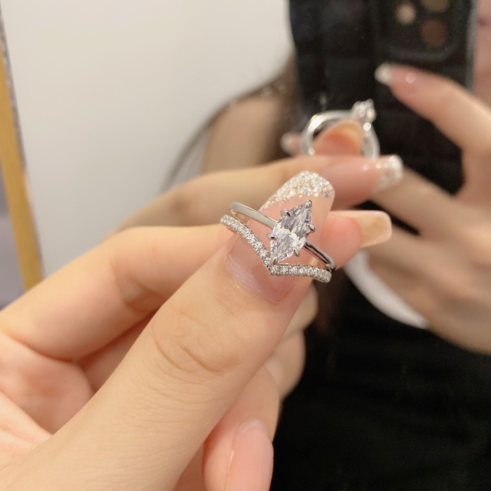 6g Weight Zircon Inlay Material Rings Classification 5, 9, Adjustable Ring Size 1 Piece Quantity Holiday, Daily Occasion 925 Sterling Silver Material Geometric Pattern Women's Gender Plating, Inlay Design Basic, Modern Style, Classic Style Style 925 Sterling Silver Zircon Geometric Rings 47