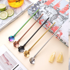 Creative 304 stainless steel straw spoon cherry long handle stirrer milk tea beverage food grade metal straw ice spoon