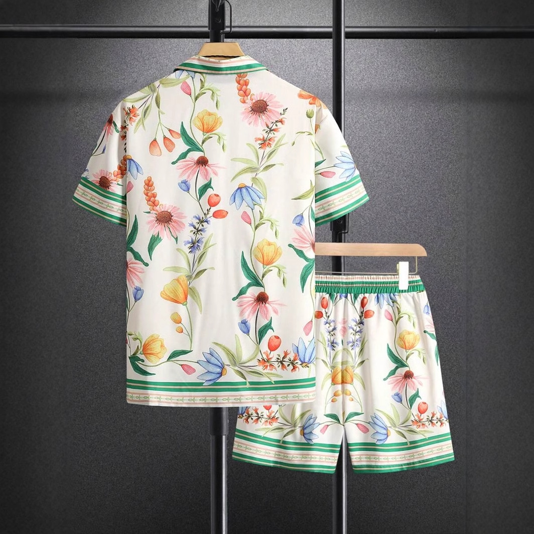 Xiyin venta caliente verano camisa pantalones cortos traje playa vacaciones coloridas rayas florales spot de impresión digital 3D