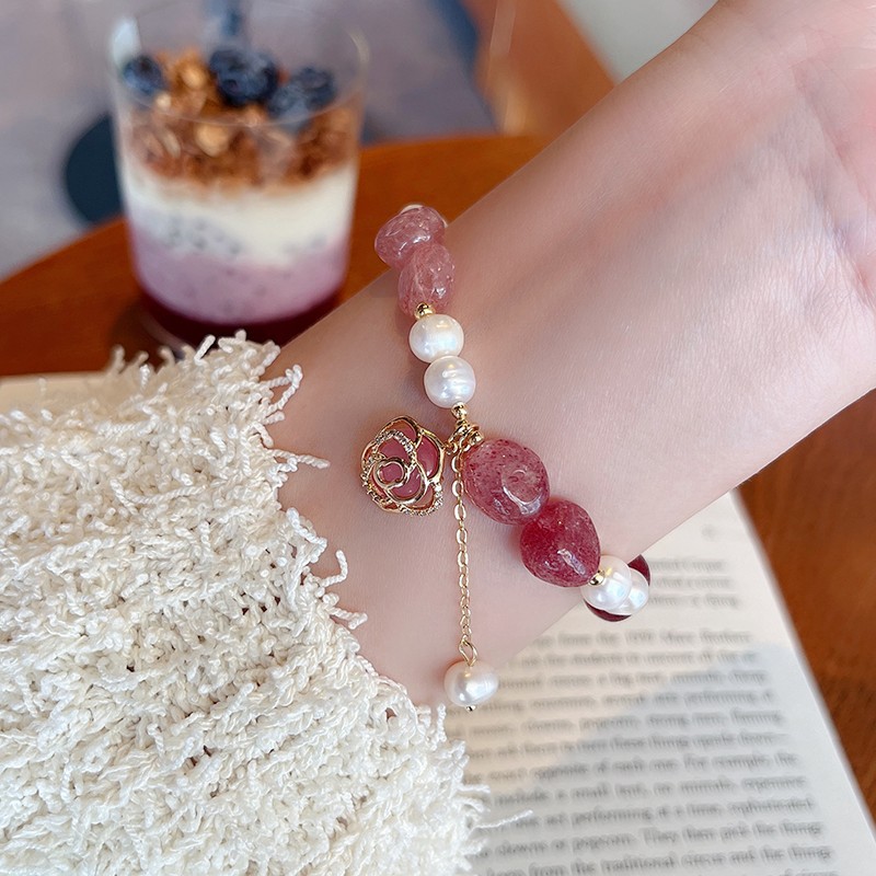Sweet Heart Shape Flower Crystal Pearl Beaded Womenu0027S Bracelets