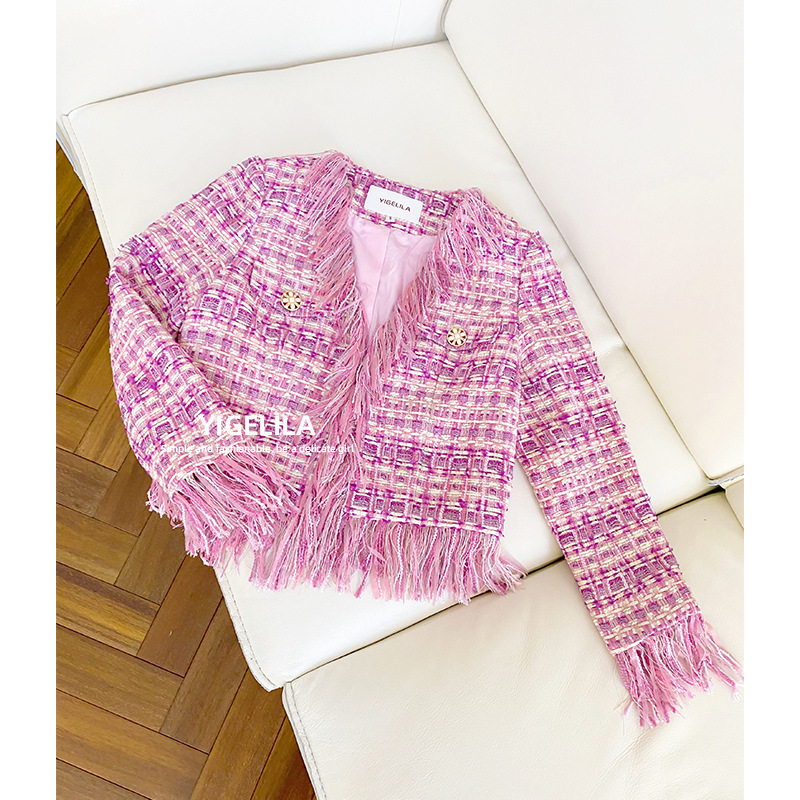 Playful and Cute Tassel Cardigan, Elegant Ladylike Style Suit, Tweed Top Suspender Dress 91321